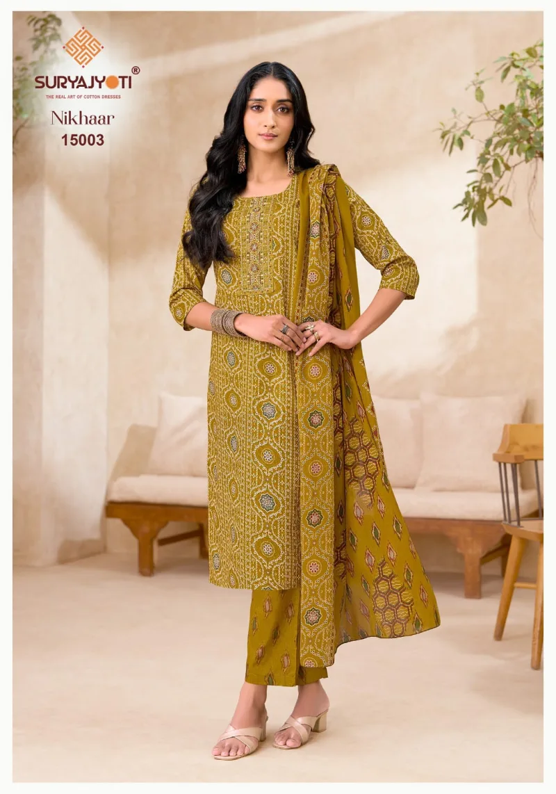 Nikhaar Vol 15 By Suryajyoti Cotton Kurti With Bottom Dupatta